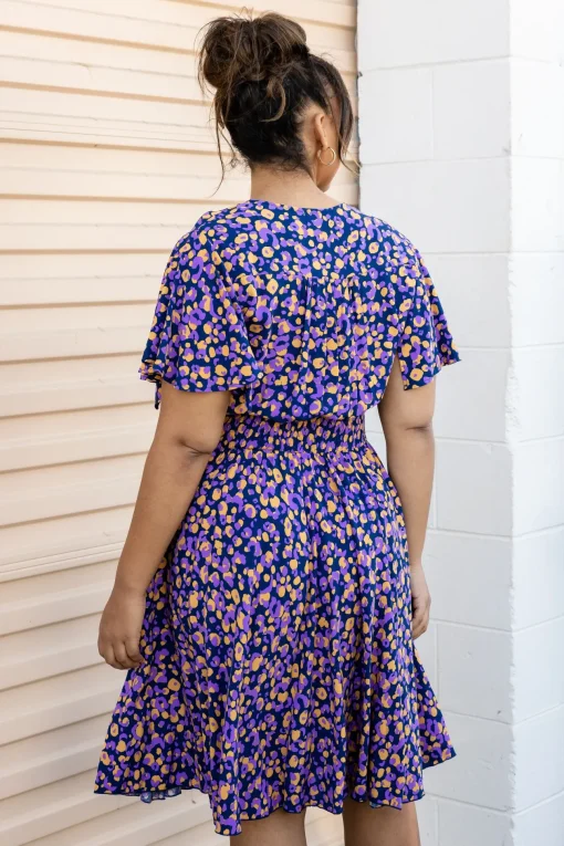 Lina Dress in Purple Leopard