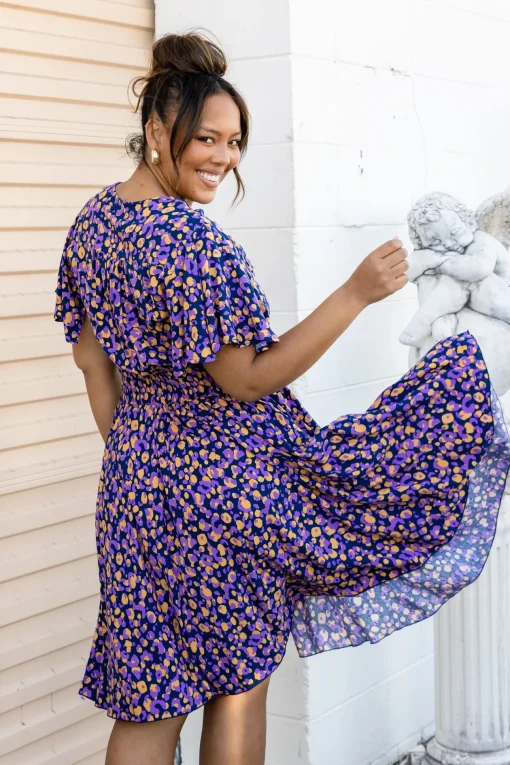 Lina Dress in Purple Leopard