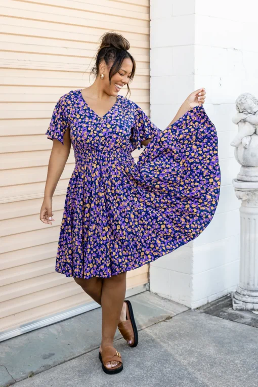 Lina Dress in Purple Leopard