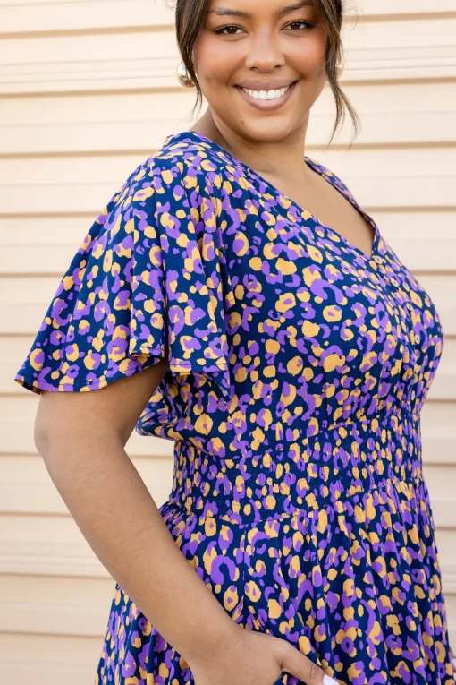 Lina Dress in Purple Leopard