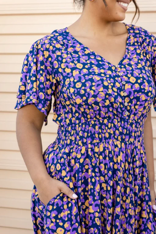 Lina Dress in Purple Leopard