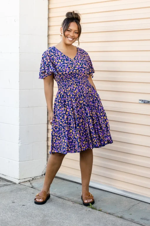 Lina Dress in Purple Leopard