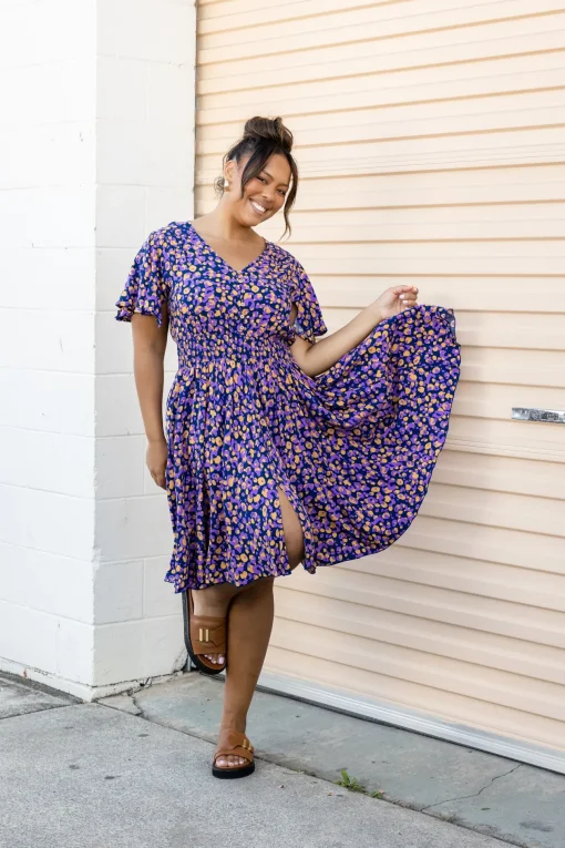 Lina Dress in Purple Leopard