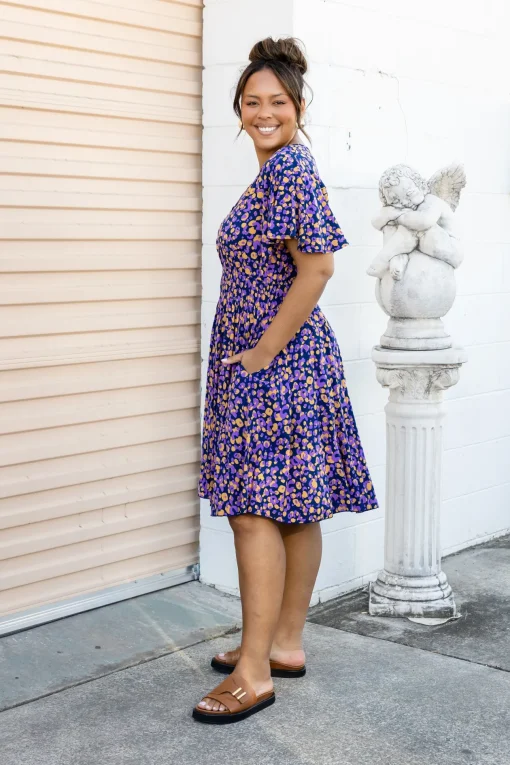 Lina Dress in Purple Leopard