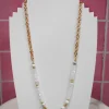 Long Bead and Chain Necklace in White
