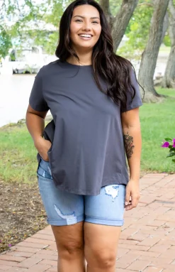 Macey Hi-Low T-Shirt in Charcoal