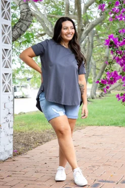 Macey Hi-Low T-Shirt in Charcoal
