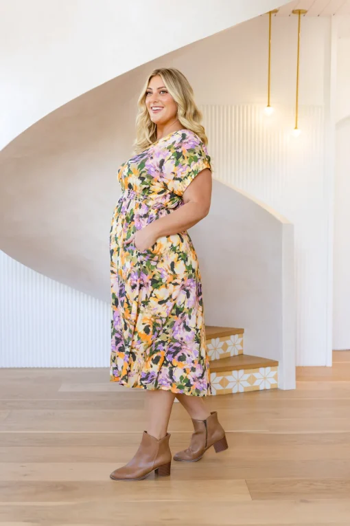 Millie Linen Blend Midi Dress in Mirage