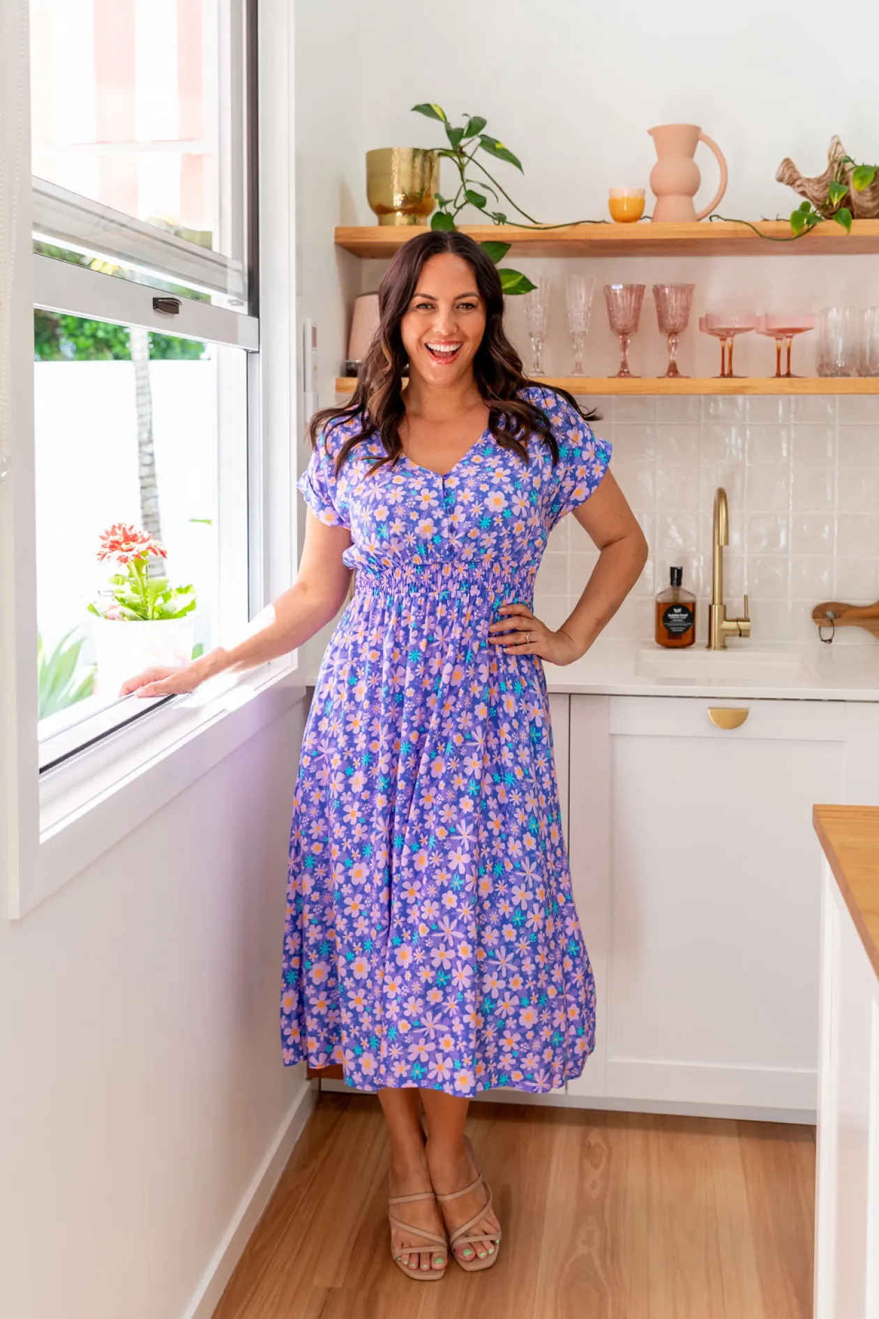 Millie Midi Dress in Lilac Daisies