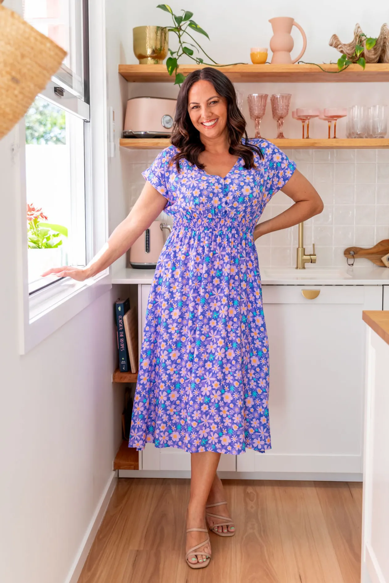 Millie Midi Dress in Lilac Daisies