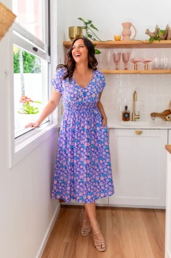 Millie Midi Dress in Lilac Daisies