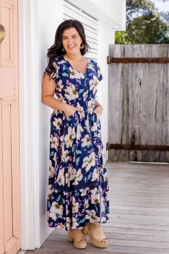 Milly Navy Floral Maxi Dress