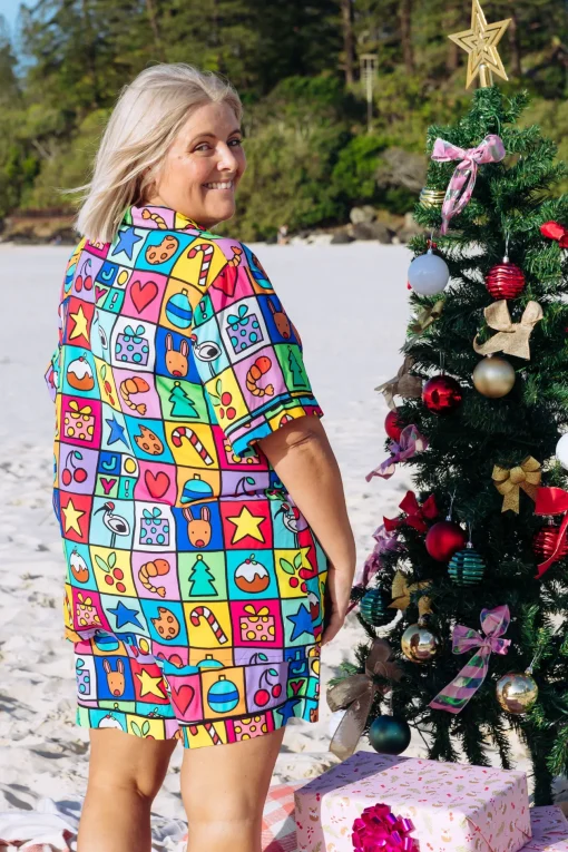 Mistletoe Shirt & Shorts Pyjama Set in Christmas Checkers by Kasey Rainbow
