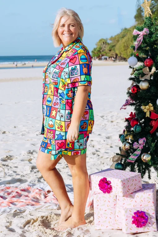 Mistletoe Shirt & Shorts Pyjama Set in Christmas Checkers by Kasey Rainbow