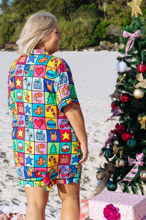 Mistletoe Shirt & Shorts Pyjama Set in Christmas Checkers by Kasey Rainbow
