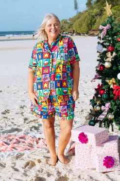 Mistletoe Shirt & Shorts Pyjama Set in Christmas Checkers by Kasey Rainbow