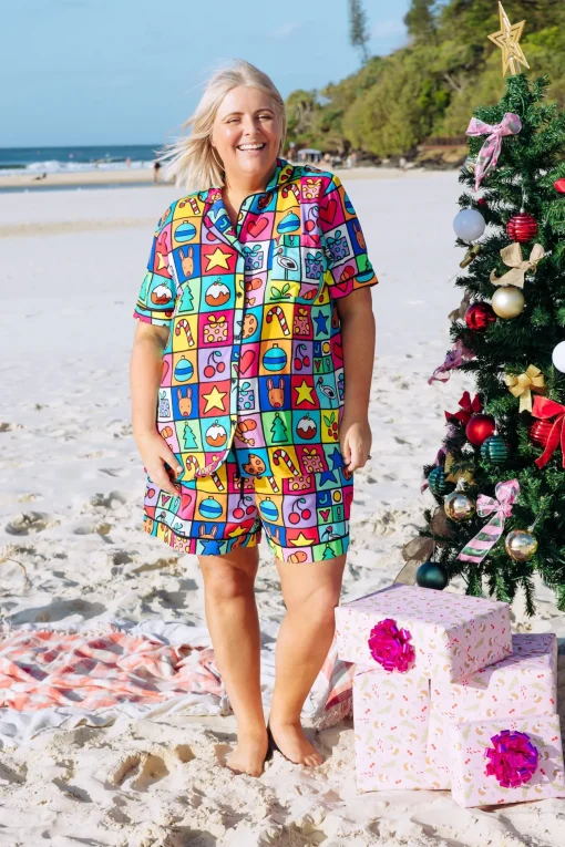 Mistletoe Shirt & Shorts Pyjama Set in Christmas Checkers by Kasey Rainbow