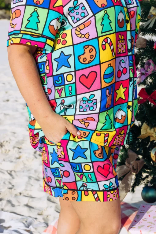 Mistletoe Shirt & Shorts Pyjama Set in Christmas Checkers by Kasey Rainbow