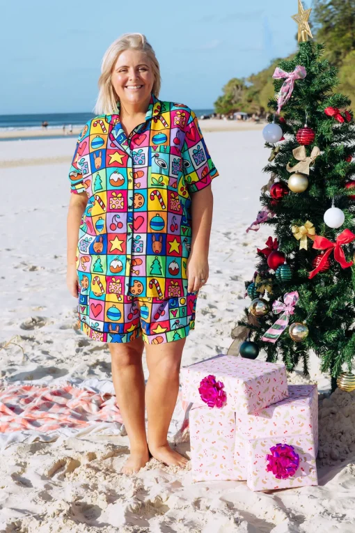 Mistletoe Shirt & Shorts Pyjama Set in Christmas Checkers by Kasey Rainbow