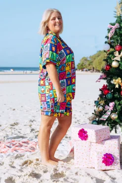 Mistletoe Shirt & Shorts Pyjama Set in Christmas Checkers by Kasey Rainbow