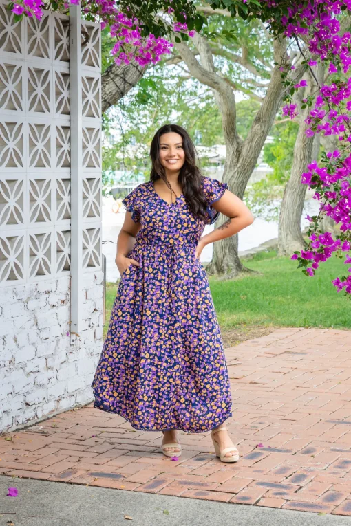 Naomi Maxi Dress in Purple Leopard
