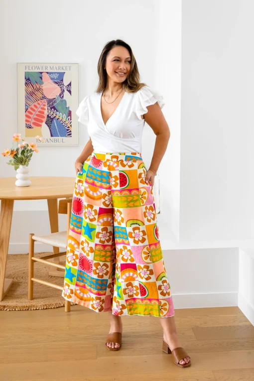 Noah Linen Blend Cropped Pants in Summer Crush