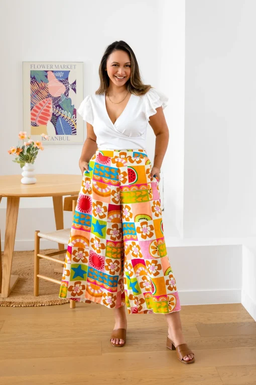 Noah Linen Blend Cropped Pants in Summer Crush