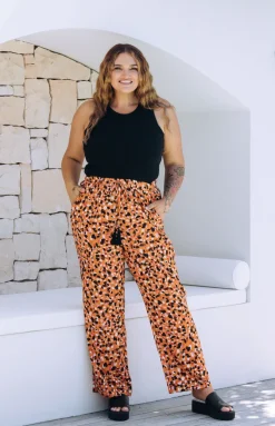 Nora Tassel Tie Pants in Brown Fleck