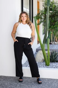 Nora Tassel Tie Pants in Black