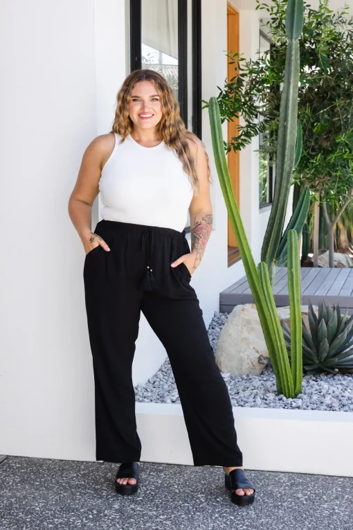 Nora Tassel Tie Pants in Black