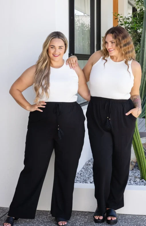 Nora Tassel Tie Pants in Black