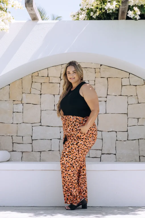 Nora Tassel Tie Pants in Brown Fleck