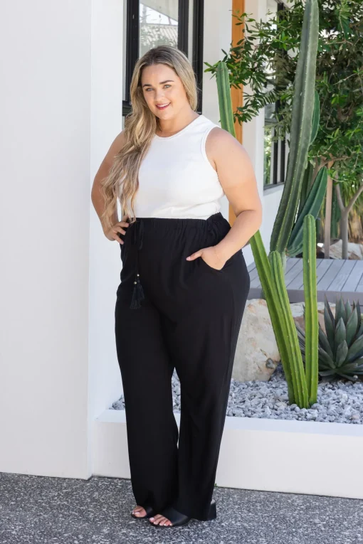 Nora Tassel Tie Pants in Black