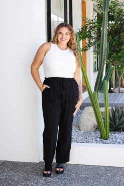 Nora Tassel Tie Pants in Black