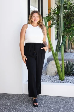 Nora Tassel Tie Pants in Black
