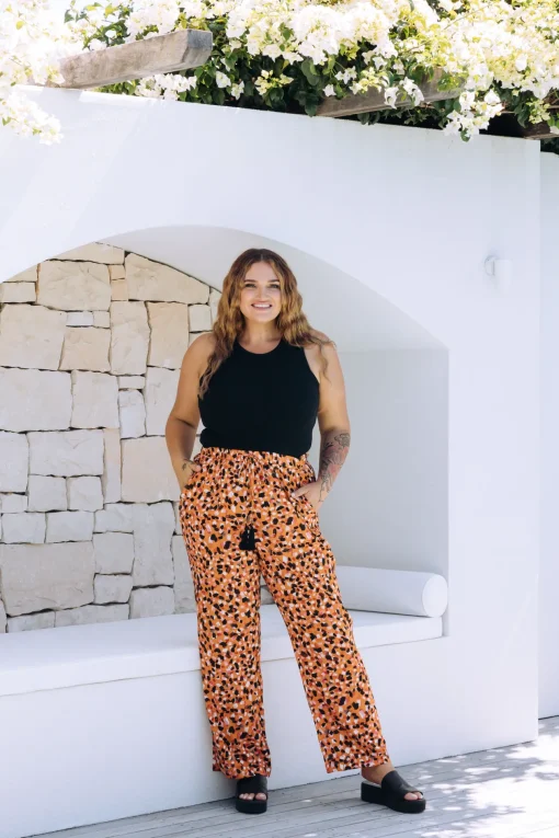 Nora Tassel Tie Pants in Brown Fleck