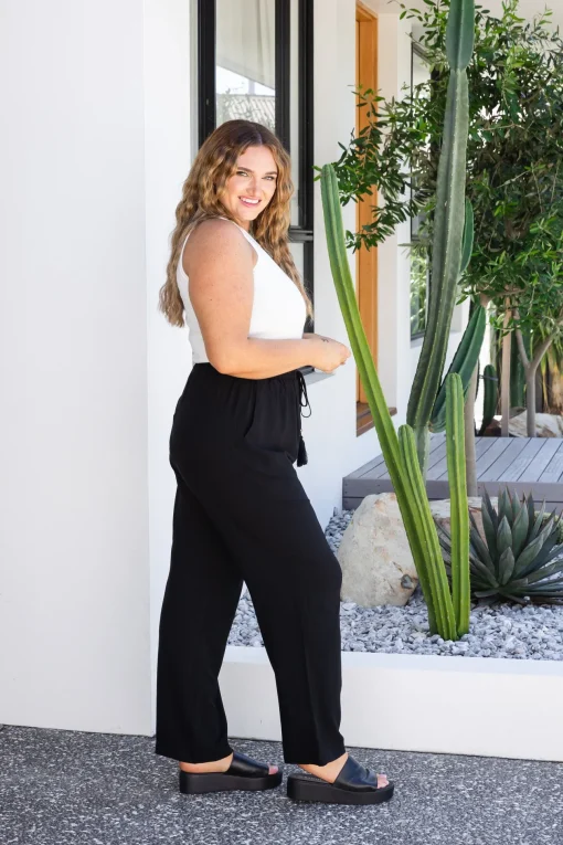 Nora Tassel Tie Pants in Black