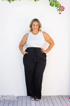 Nora Tassel Tie Pants in Black