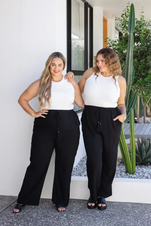 Nora Tassel Tie Pants in Black