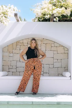 Nora Tassel Tie Pants in Brown Fleck