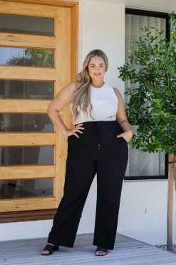 Nora Tassel Tie Pants in Black