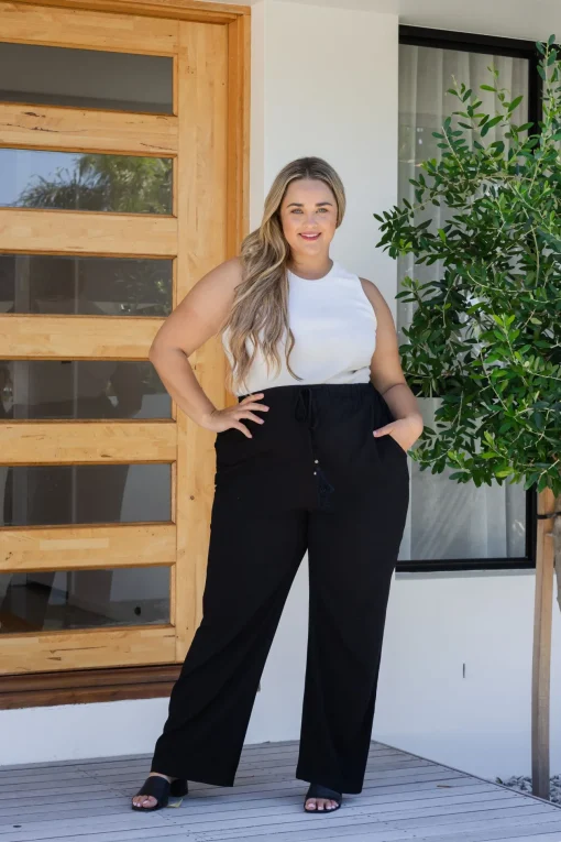 Nora Tassel Tie Pants in Black