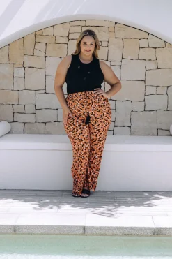 Nora Tassel Tie Pants in Brown Fleck