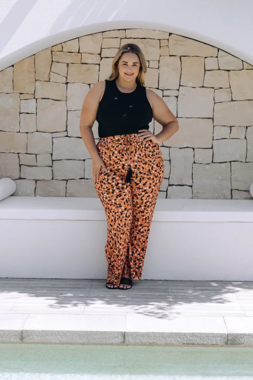 Nora Tassel Tie Pants in Brown Fleck