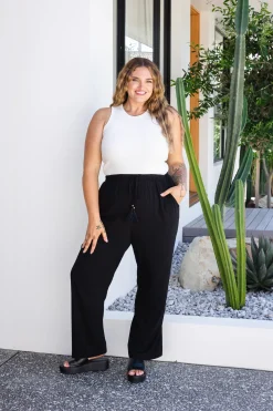 Nora Tassel Tie Pants in Black
