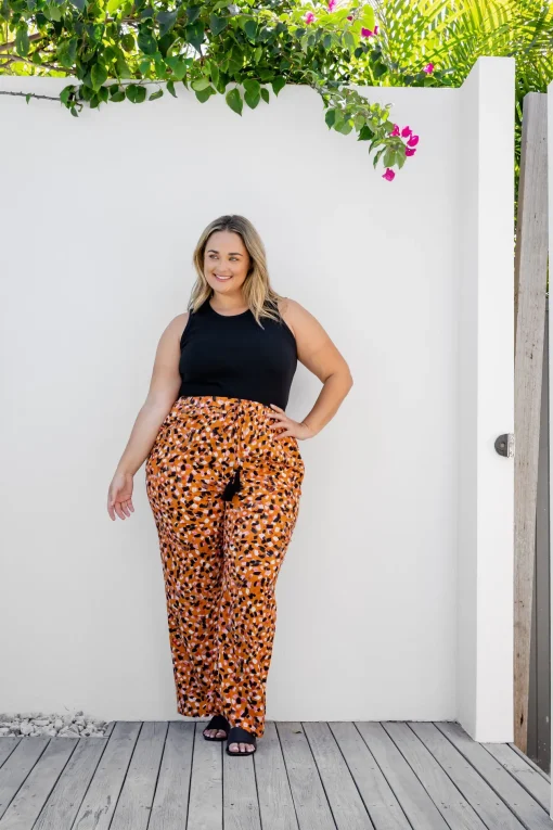Nora Tassel Tie Pants in Brown Fleck
