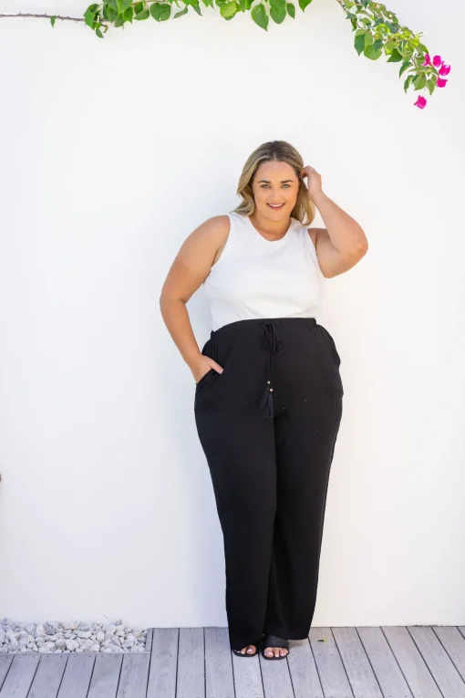 Nora Tassel Tie Pants in Black