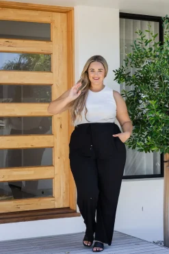 Nora Tassel Tie Pants in Black