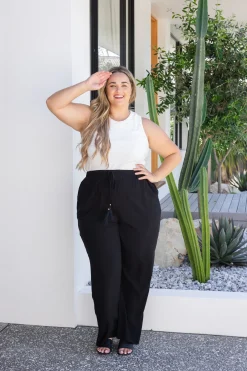 Nora Tassel Tie Pants in Black