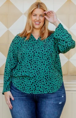 Olivia Green & Black Spot Top